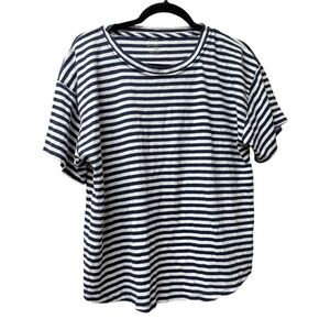 J Crew Navy White Striped Linen Blend Tee Large Casual Summer Top